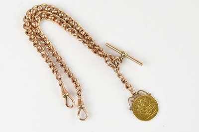 Lot 1163 - A 9ct gold fancy link Albert chain, with...
