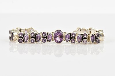 Lot 722 - A sterling silver bracelet set with oval,...