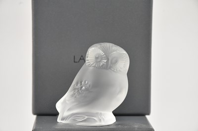 Lot 1582 - LALIQUE; a frosted glass model of an owl,...