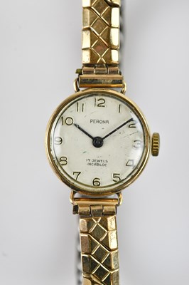 Lot 1122 - PERONA; a lady's 9ct gold cased wristwatch,...