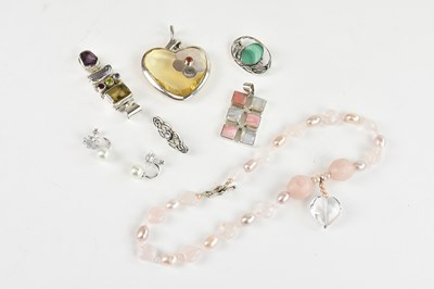 Lot 710 - A collection of sterling silver and costume...