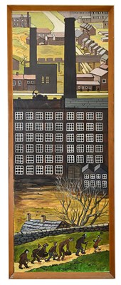 Lot 211 - R F BAYER; oil on board, industrial scene with...