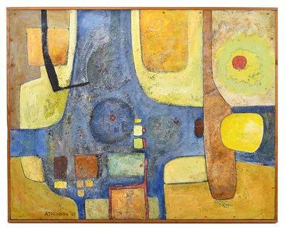 Lot 160 - G B ATKINSON; oil on board, abstract, signed...