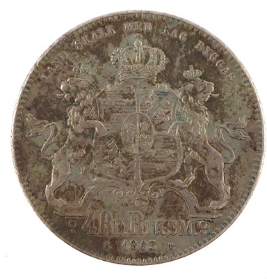 Lot 892 - SWEDEN; a Carl XV, four riksdaler riksmynt...