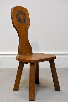 Lot 54 - CATMAN; a Yorkshire carved oak spinning chair,...