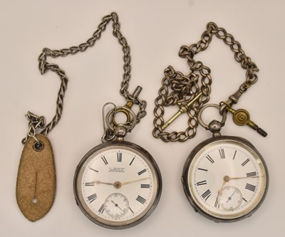 Lot 1704 - Two silver cased open face pocket watches,...