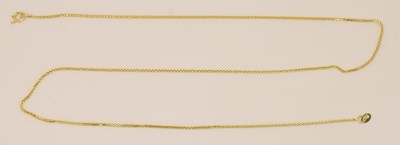 Lot 1454 - An 18ct bright yellow gold dainty necklace,...