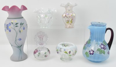 Lot 649 - FENTON, USA; six items of hand painted floral...