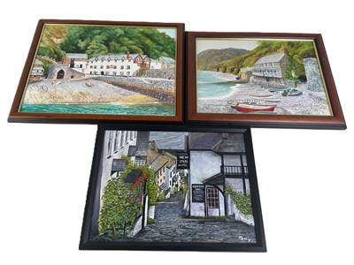 Lot 399 - R COX; two oils on canvas, views of Clovelly,...