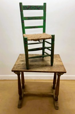 Lot 858 - A rustic pine table, height 78cm, width 75cm,...