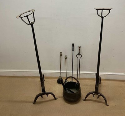 Lot 162 - A pair of large early 19th century iron fire...