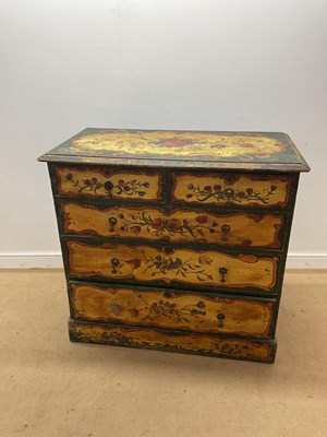 Lot 792 - A painted pine chest of two small over three...