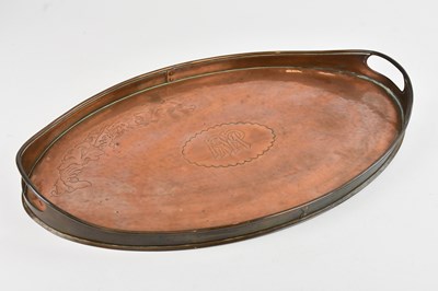 Lot 127 - NEWLYN; an Arts and Crafts copper tray of oval...