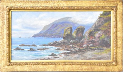 Lot 402 - W A RATCLIFFE; oil on canvas, a rocky...