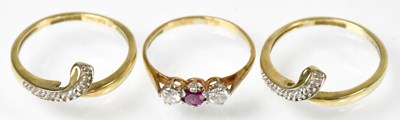 Lot 753 - A pair of 9ct yellow gold chevron-shaped rings,...