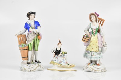 Lot 1424 - CAPODIMONTE; three ceramic figures, a pair of...