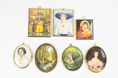 Lot 1272 - A collection of five miniature acrylic...