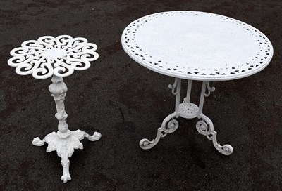 Lot 1550 - Two white painted garden tables