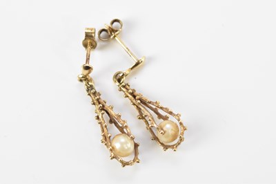 Lot 272 - A pair of 9ct yellow gold drop earrings set...