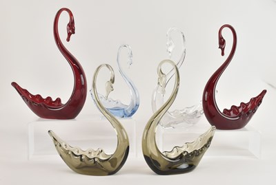 Lot 655 - WHITEFRIARS; six art glass swans comprising...