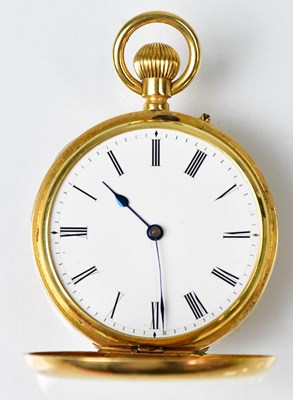 Lot 909 - An 18ct yellow gold fob watch, the white...