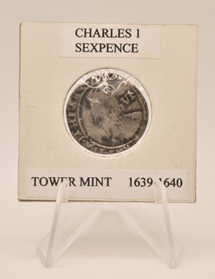 Lot 1647 - A Charles I (1639-1640) Tower Mint sixpence,...