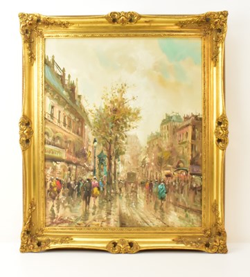 Lot 262 - J GIORDANO (20th century); oil, Paris street...