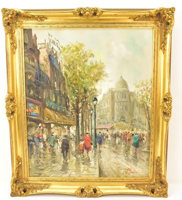 Lot 263 - J GIORDANO (20th century); oil, Paris street...