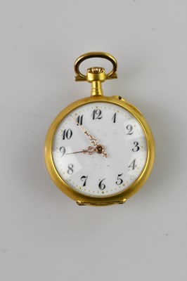 Lot 1139 - A yellow metal crown wind lady's fob watch,...
