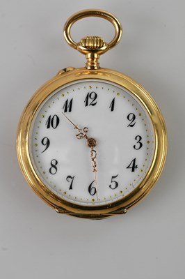 Lot 1135 - A yellow metal crown wind open faced pocket...