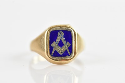 Lot 660 - A 9ct yellow gold and enamel Masonic swivel...