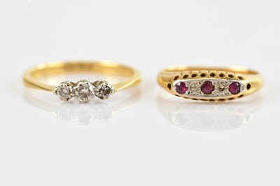 Lot 563 - Two yellow and white metal diamond set rings...
