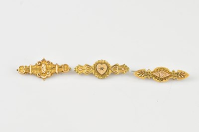 Lot 193 - Three Victorian 9ct gold brooches including a...
