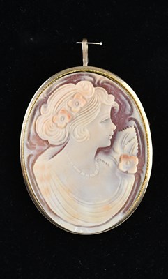 Lot 199 - A 9ct yellow gold mounted cameo brooch, the...