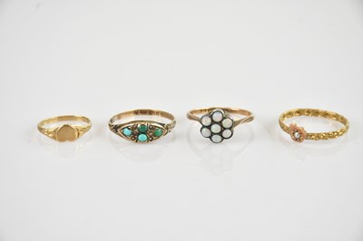 Lot 668 - Three 9ct yellow gold dress rings comprising...