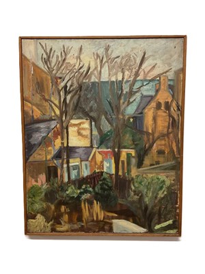 Lot 418 - J BAKER; oil on canvas, view from a studio...