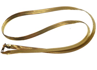Lot 1017 - A 9ct gold thin flat link necklace with...