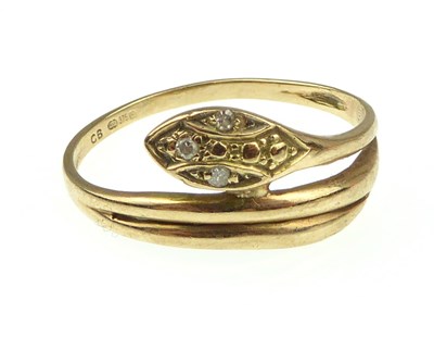 Lot 951 - A 9ct gold snake head ring, size M, approx. 1.5g.
