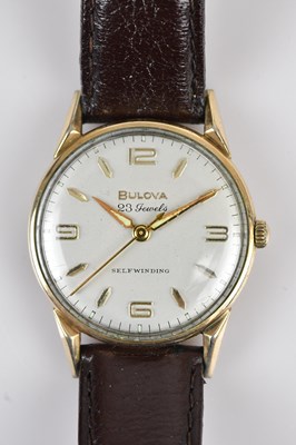 Lot 1212 - BULOVA; a 10ct rolled gold plate self-winding...