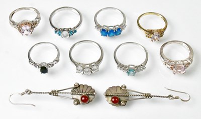 Lot 862 - A pair of 925 silver drop earrings set with...