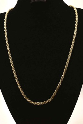 Lot 567 - A 9ct gold tri colour rope necklace, length 23....