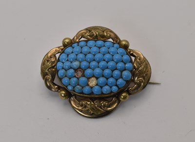 Lot 621 - A Victorian gold plated turquoise brooch