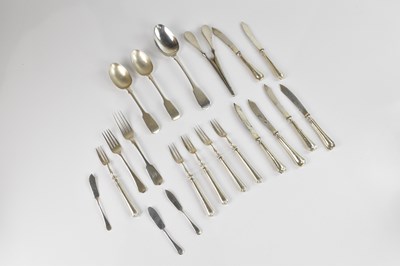 Lot 254 - Three assorted silver Fiddle pattern spoons,...