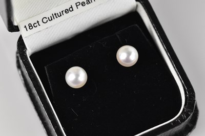 Lot 271 - A pair of yellow metal framed cultured pearl...