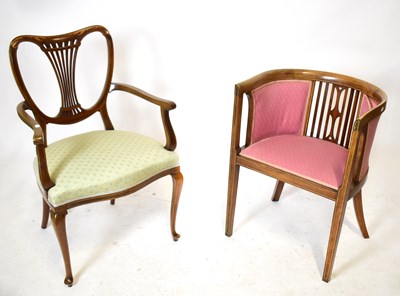 Lot 1657 - An Edwardian inlaid mahogany elbow chair