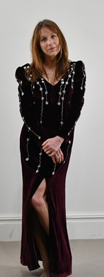 Lot 1321 - SALONI; a burgundy velvet Joani long dress,...