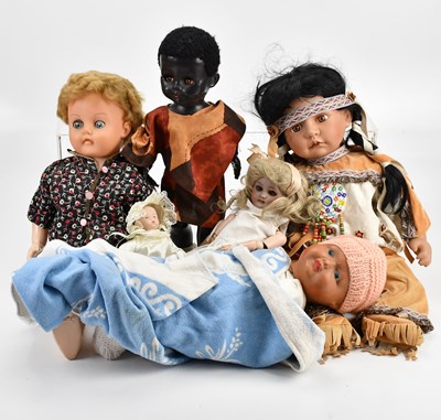 Lot 2071 - A collection of six dolls, including a vintage...