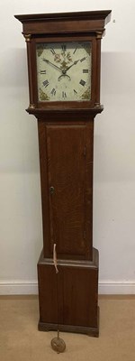 Lot 206 - An oak longcase clock, with floral painted...