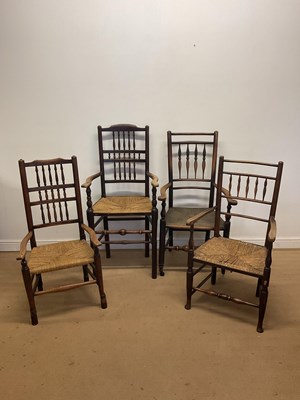 Lot 760 - Four oak and rattan chairs, all in different...