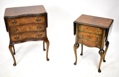 Lot 1731 - Two walnut drop-leaf three drawer chests on cabriole legs
